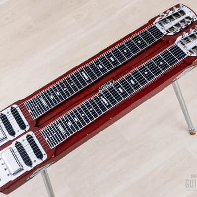 1955 Fender Stringmaster Dual 8 Console Lap Steel Double Neck Push Button, Red w/ Legs & Tweed Case image 1