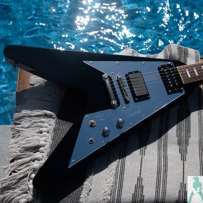 2005 Edwards  E-FV-CTM - Black Flying V w Block Inlays & Mirror Pickguard - EMG H4 & Seymour Duncan PU's - Pro Set Up w Perfect Frets/Action/Intonation! image 2