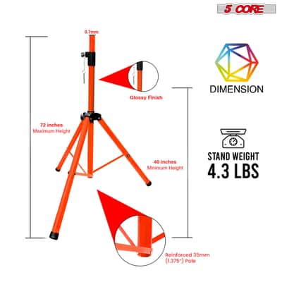 5 Core Speaker Stand Height Adjustable PA DJ Tripod Studio Monitor Stands w 35mm Compatible Insert image 4