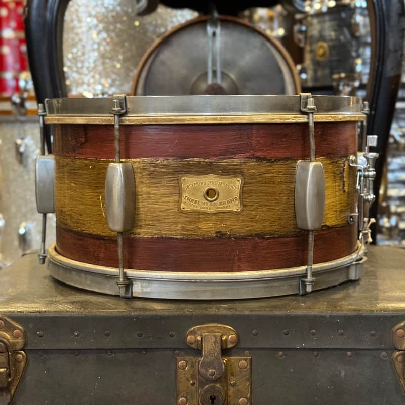 VINTAGE 1940's Joseph Rogers & Sons 6.5x14 Six Lug Snare Drum in Two Tone Mahogany image 1
