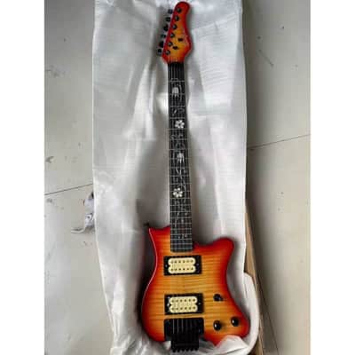 Sunburst Finish Mini Travel Electric Guitar, Tiger Maple Top Mahogany Body, Rosewood Fingerboard Neck image 5