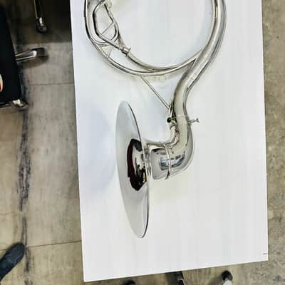 22” BBb Silver Brass Sousaphone – 3 Valve – High Polish Finish – With Case & Mouthpiece – New image 2
