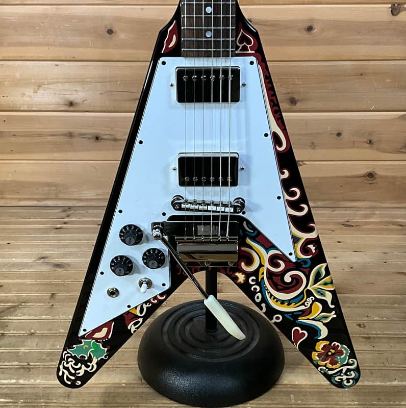 Epiphone Jimi Hendrix "Love Drops" Flying V Left Handed Electric Guitar - Ebony image 1
