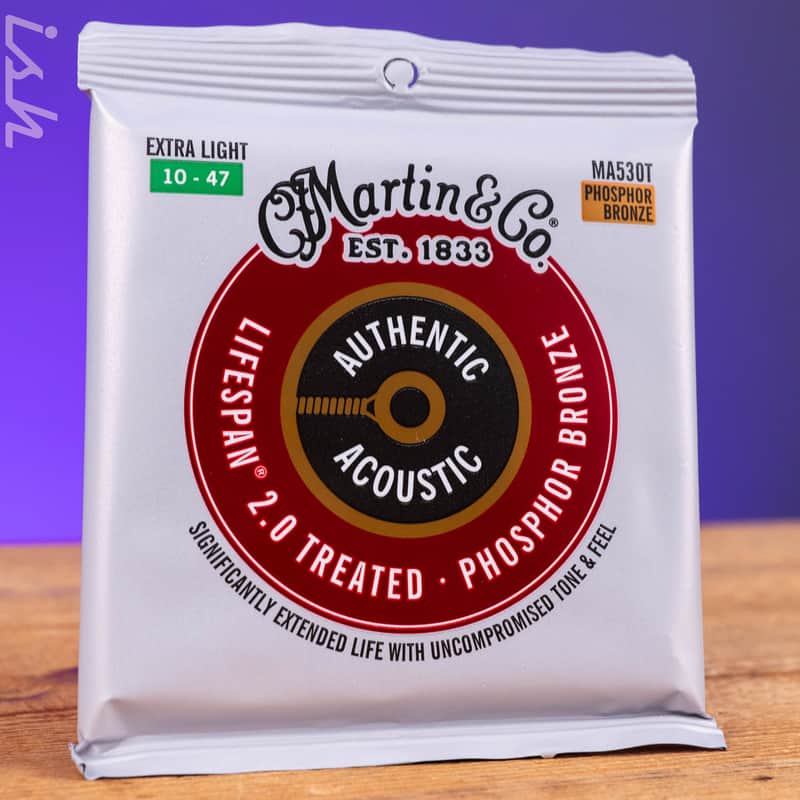 Martin MA530T 10-47 Extra Light Authentic Acoustic Lifespan 2.0 Treated 92/8 Phosphor Bronze Guitar Strings image 1