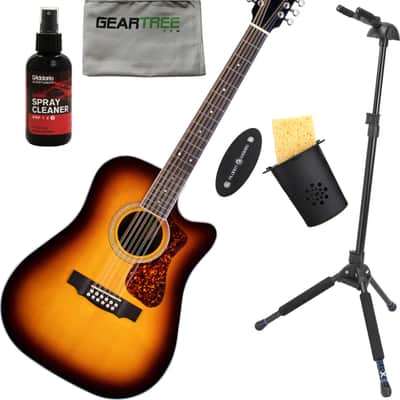 Guild D-2612CE Deluxe 12-String Acoustic Electric Antique Sunburst Archback Deluxe Solid Top Dreadnought w/ Stand, Humidifier, Polish, Cloth image 1