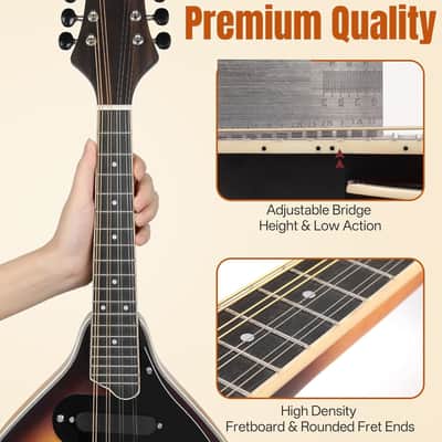 Mandolin Instrument A Style, Electric Acoustic Mandolins Instrument Kit 8 String with Tuner Strap Gig Bag Chord Chart for Beginners Adults Teens Youth Kid(A String Electric Mandolin, 8 String) image 3