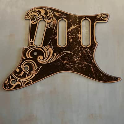 White Fender Strat Guitar Body Custom Laser Engraved Copper Mirror Pickguard with Tremolo Cover HSH, HSS, SSS Setup Available image 6