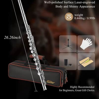 Concert Flute for Students – Beginner School Band Flute with Carry Case, Stand, Cleaning Kit & Accessories image 4