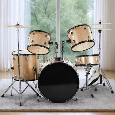 Full Size Adult Drum Set 5-Piece with Bass Drum, two Tom Drum, Snare Drum, Floor Tom, 16" Ride Cymbal, 14" Hi-hat Cymbals, Stool, Drum Pedal, Sticks 2020's image 3