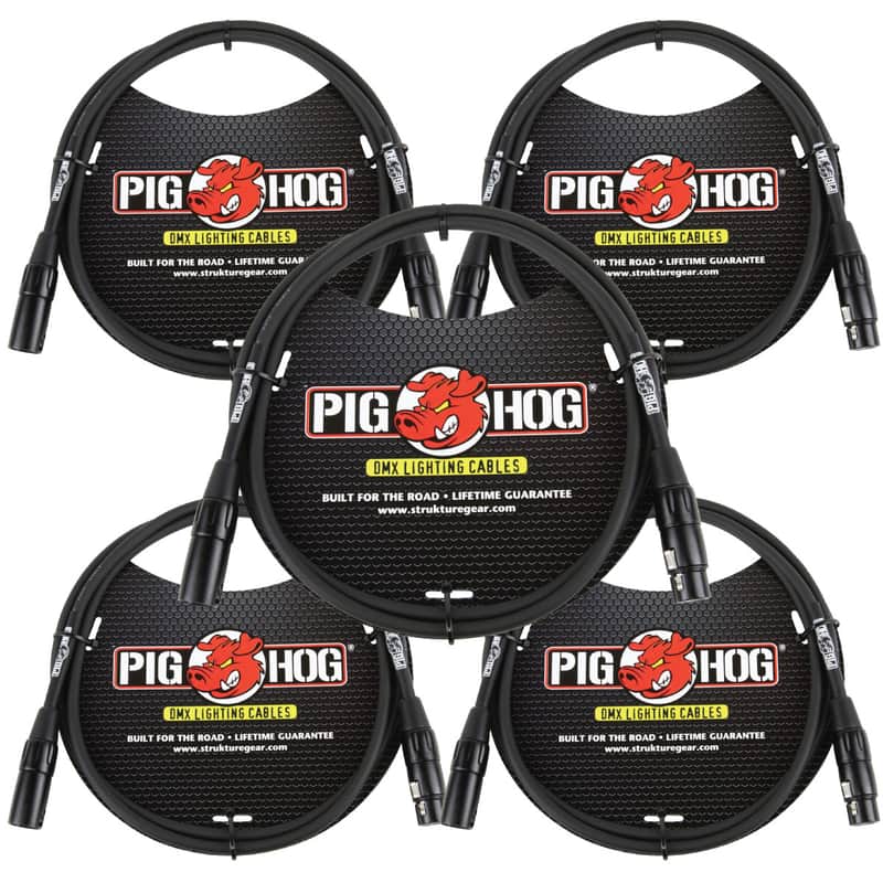 Lifetime Warranty! 5 PACK Pig Hog PHDMX5 5ft DMX Lighting Cable 3 Pin - NEW image 1
