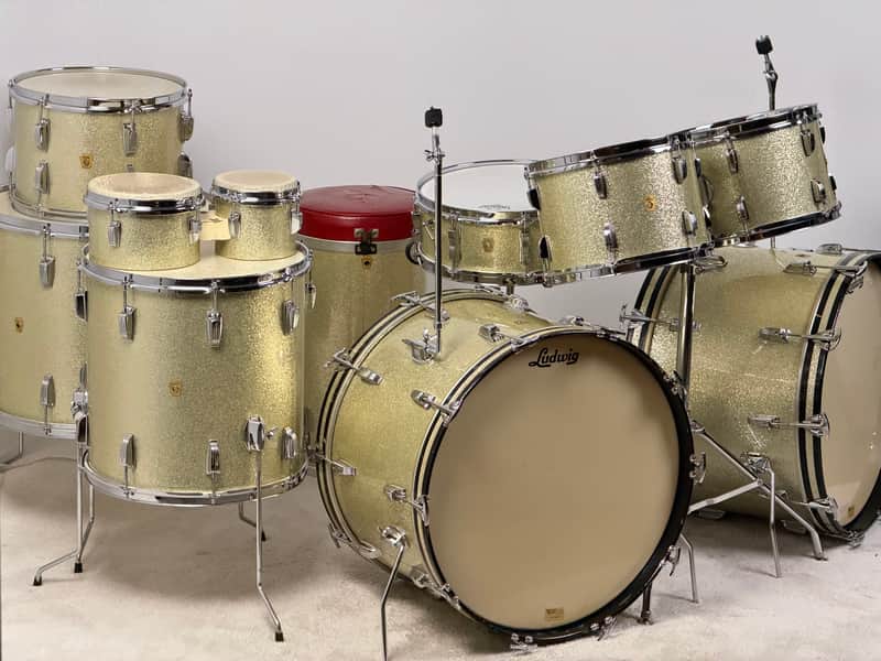 Ludwig Blue Note drum set. VIDEO. Pre serial. COB rims. Full set 12/12/16/18/22/22/5x14/6 & 8” bongos and canister throne image 1