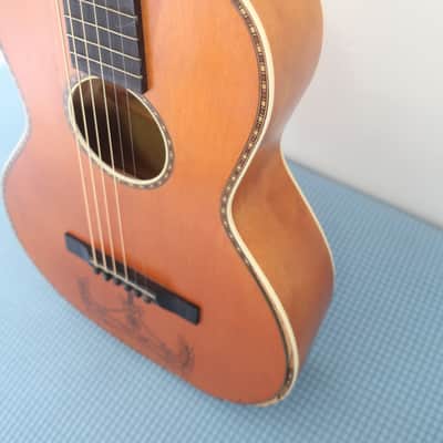 Antique Vintage 1930s Regal Parlor Guitar Project Scenic Floral Stencil Washburn Ditson Original Cloth Latch Case image 10