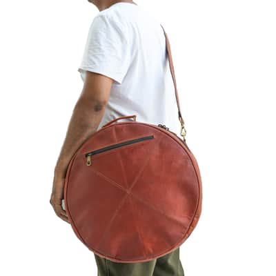 Leather Snare Drum Bag 14 x 5.5" Inch Padded Case with Shoulder Strap and Front Pocket - Brown image 11