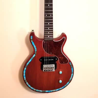 CUSTOM DESIGNED & CRAFTED LES PAUL JR. STYLE RED MAHOGANY AQUA IMPRESSION JASPER STONES - SERIAL #077 2025 image 1