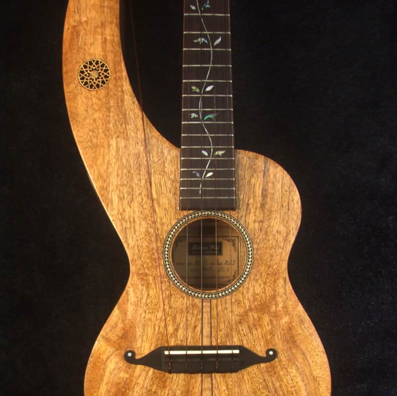 Handmade 5 String Harp Style Concert Ukulele Solid Mango, MOP Vine Inlay, Bruce Wei HU15-2003 image 1