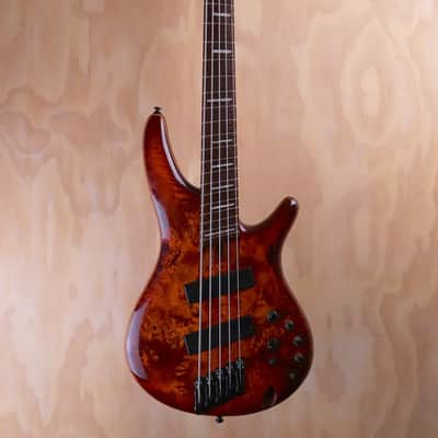 Ibanez SRMS805 5-String Electric Bass Guitar in Brown Topaz Burst, 2017 Model image 3