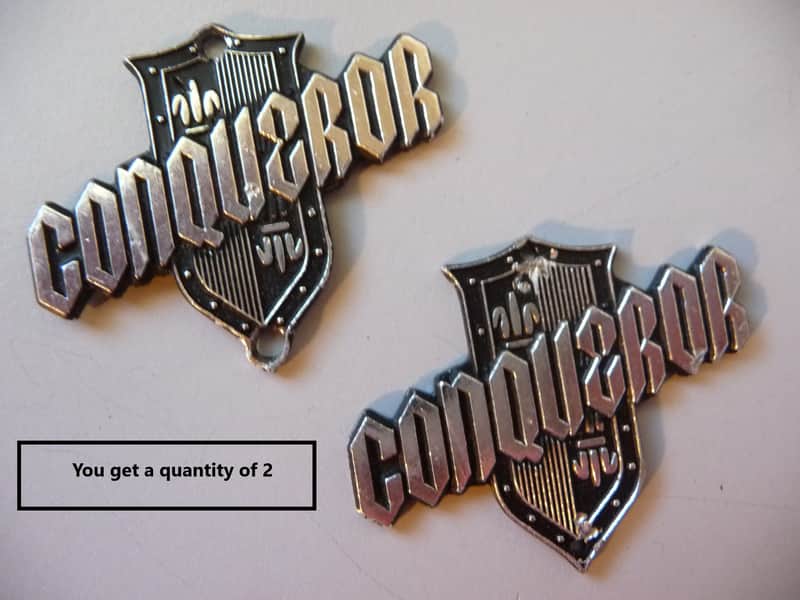 Vintage 1960's Japan "Conqueror" Headstock Badge/Emblem/Logo 1960's Silver/Black DISTRESSED/DAMAGED image 1