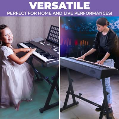 Liquid Stands Z-Style Adjustable Height Piano Keyboard Stand with Straps & Headphone Hook - Fits 54-88 Key Electric Pianos (Black) image 6