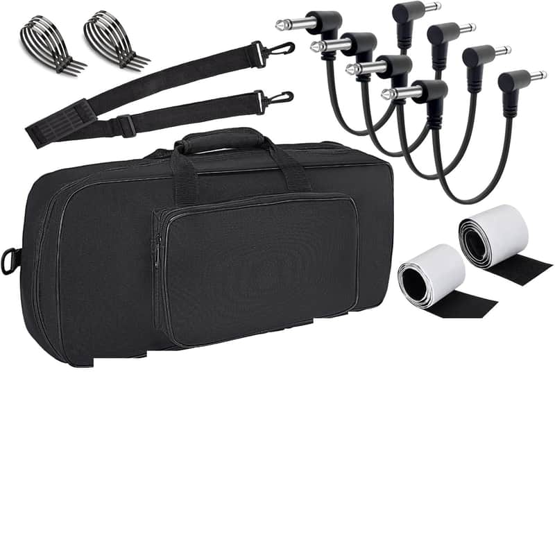 Medium Guitar Pedal Board, 20x8x1.2", Aluminum Alloy Black Effects Pedal Board with 4 Pcs 6 Inch Guitar Pedal Cable, Carrying Bag, Adhesive Hookside Tape image 1