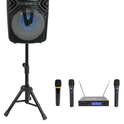 Technical Pro Dual 8" Rechargeable Karaoke Machine System Bundle with Stand & 3) Wireless Mics image 1