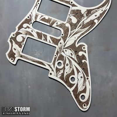 Engraved Cherry Wood Pickguard & Free Tremolo Cover Design #3 for Fender Stratocaster SSS, HSS, HSH Setups Available image 2