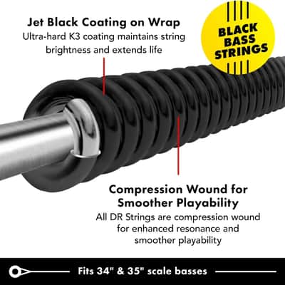 DR Strings Black Beauties-Black Coated Bass Guitar Strings 45-105 (BKB-45) image 3