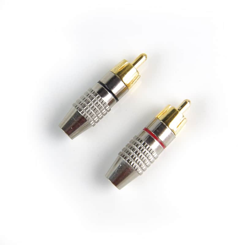 2x RCA Phone Plug Audio Video Cable Male Connector, Chrome Plated (Red & Black) image 1