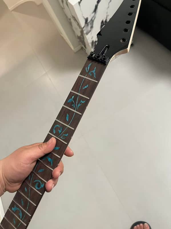 24 Frets Electric Guitar Neck, Rosewood fingerboard Maple Neck, Black Reverse Headstock,Blue Tree of Life Inlay, Locking Nut Ready image 1