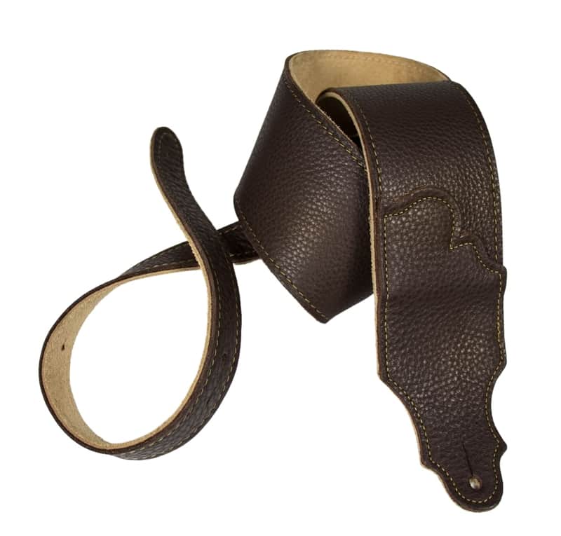 Franklin Strap 3" Original Natural Glove Leather Guitar Strap - Chocolate w/ Gold Stitching image 1