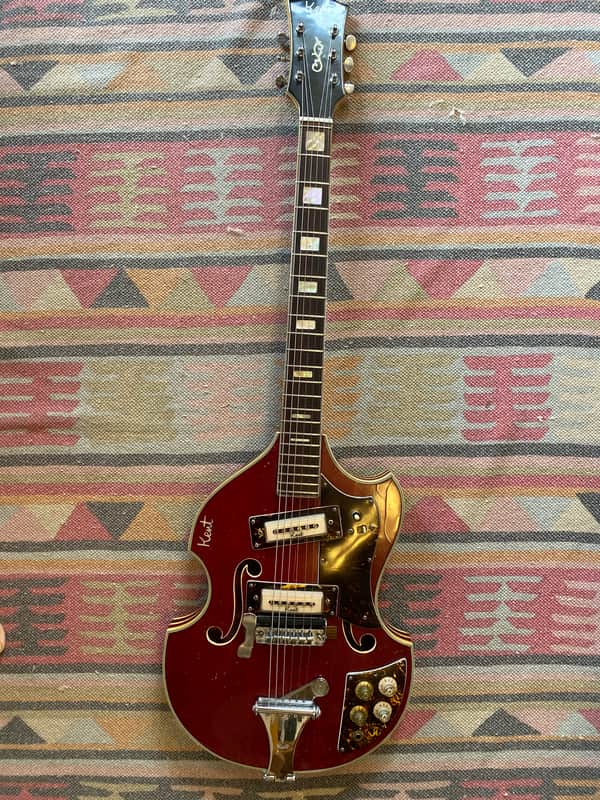 Kent 834 1960's Cherry Red Semi Hollowbody Guitar with white trim image 1