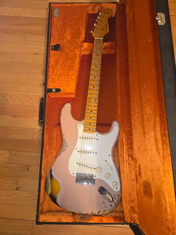 2021 Fender Custom Shop LE '56 Stratocaster Heavy Relic - Faded Shell Pink over 2-tone Sunburst image 1