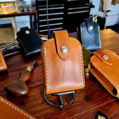 Guitar Wireless transmitter holster - handmade, hand stitched, vegetable tanned leather. image 14