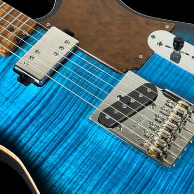 2026 Lucky Dog Evangelist Tele Master Grade Flame Top ~ Transparent Caribbean Blue image 6