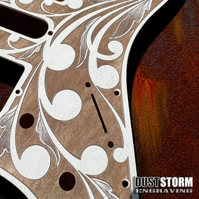 Engraved Cherry Wood Pickguard & Free Tremolo Cover Design #2 for Fender Stratocaster SSS, HSS, HSH Setups Available image 3
