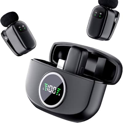 Wireless Lavalier Microphone for iPhone/Android, Lapel Mics with Type-C Plug-Play, Mini Mic with 2.4GHz Noise Cancellation, Charging Case Included, 80ft Range for Stream, Vlog, TikTok and YouTube image 1