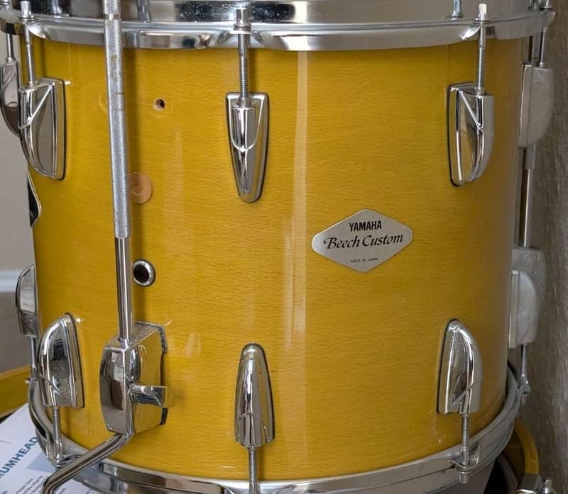 Yamaha 12x14 Custom Floor Tom Drum with Legs Holes for YESS system Beech Custom 2000s? - Pear Yellow Green image 1