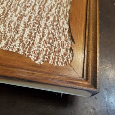 The Fisher Beautiful 3x8 speaker grille baffle cab front with vintage cloth 1958 - brown and tan, stained wood image 5