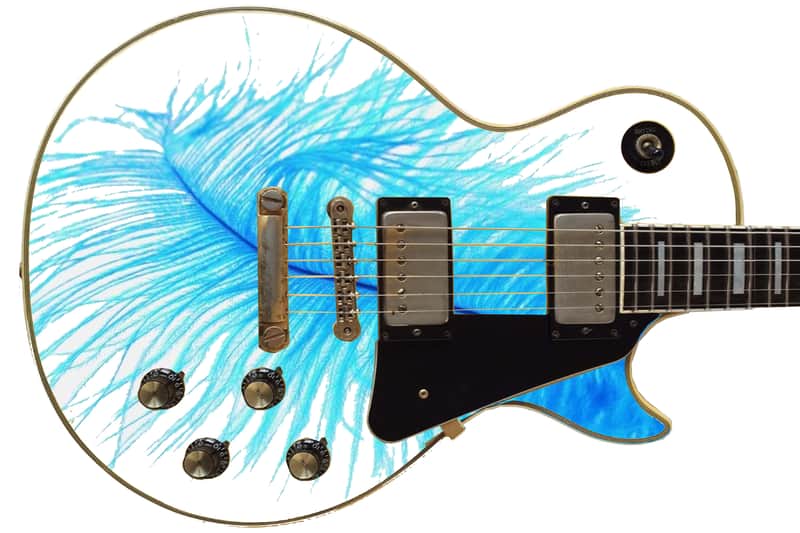 Sticka Steves Guitar Skin Axe Wrap Re-skin Vinyl Decal DIY Blue Feather 352 image 1