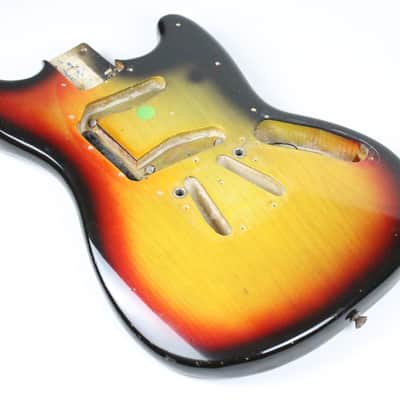 1977 Vintage Fender Mustang Ash BODY Factory Sunburst USA 1970s w/Original Neck Plate image 7
