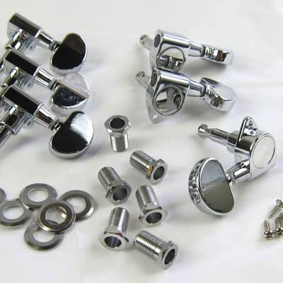 Tuners Half Moon Buttons 3x3 Complete Set Chrome 6 O'Clock Flange Die Cast  NEW image 4