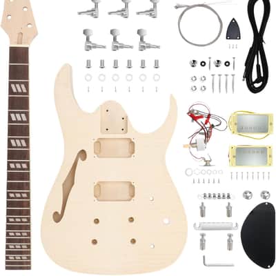 DIY Electric Guitar Kit Beginner Kit 6 String Right Handed with Flamed Maple Veneer Top Basswood Body Hard Maple Neck Rosewood Fingerboard Chrome Hardware image 1