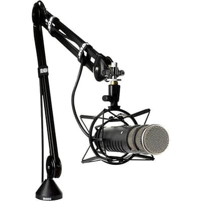 Rode PodMic Dynamic Podcast Microphone (Pair) with Rode PSA1 Boom Arms, TH-02 Podcast Headphones, XLR Cables and StreamEye Polishing Cloth image 8
