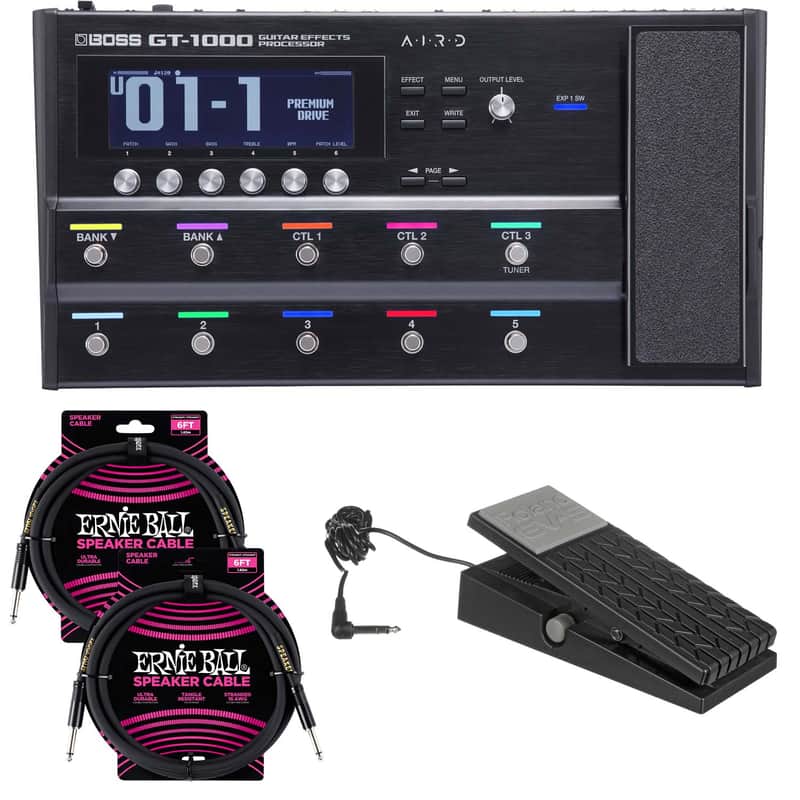 BOSS GT-1000 Guitar Effects Processor, Roland EV-5, (2) ErnieBall Cables Bundle