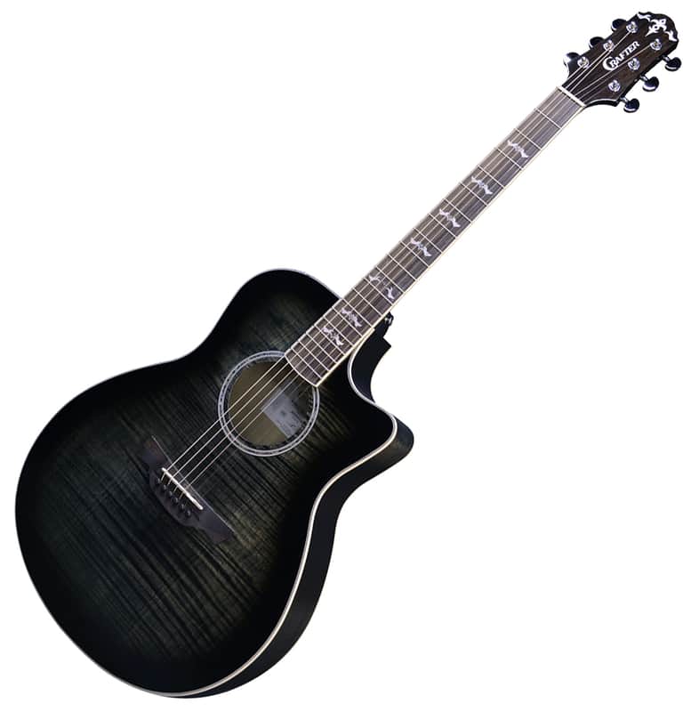 Crafter Noble Trans Black Small Jumbo Flame Maple Acoustic Guitar Preamp Pickup image 1