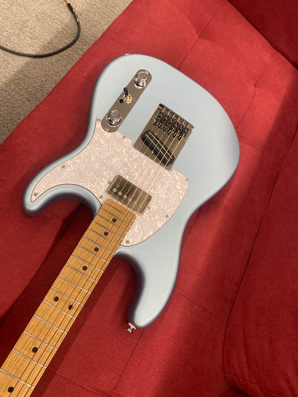 Partscaster Double Cut T-Style Guitar with Warmoth Neck and Body - Blue Ice image 1