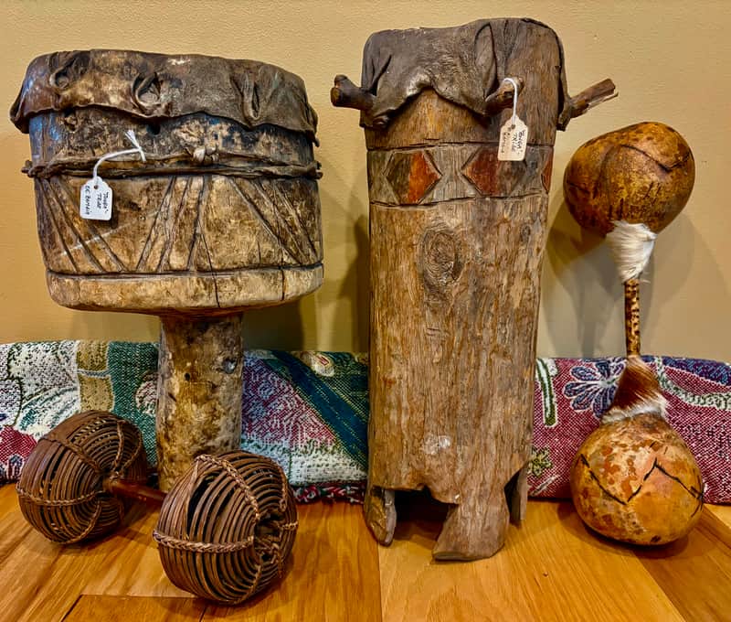 Genuine African Handcrafted Drums and Shaker Percussion Instruments (2 Hand Drums, 2 Shakers) image 1
