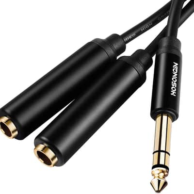 1/4" Splitter Cable, TRS to Dual 1/4" TRS Stereo Y Adapter, Gold-Plated Connectors, High-Fidelity Sound, Durable Aluminum Alloy Shell for Studio, DJ, Headphones, Live Sound Systems - 1.6Ft image 1