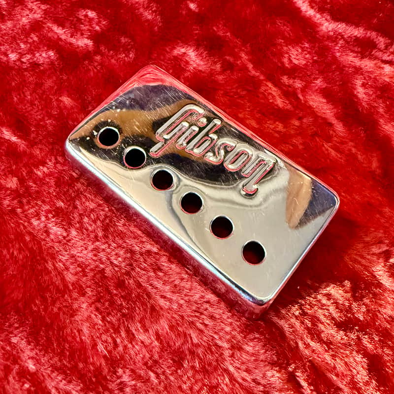 BRIDGE -Gibson Embossed Logo humbucker pickup cover 1970 1971 1972 - Chrome original vintage USA image 1