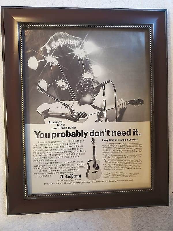 1974 Loprinzi Guitars Promotional Ad Framed Larry Coryell LR-15 Original image 1