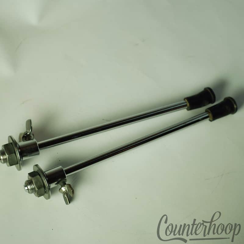 *Ludwig Disappearing Spurs + Mounts Straight Legs Vintage 60s Chrome Spikes USA* image 1